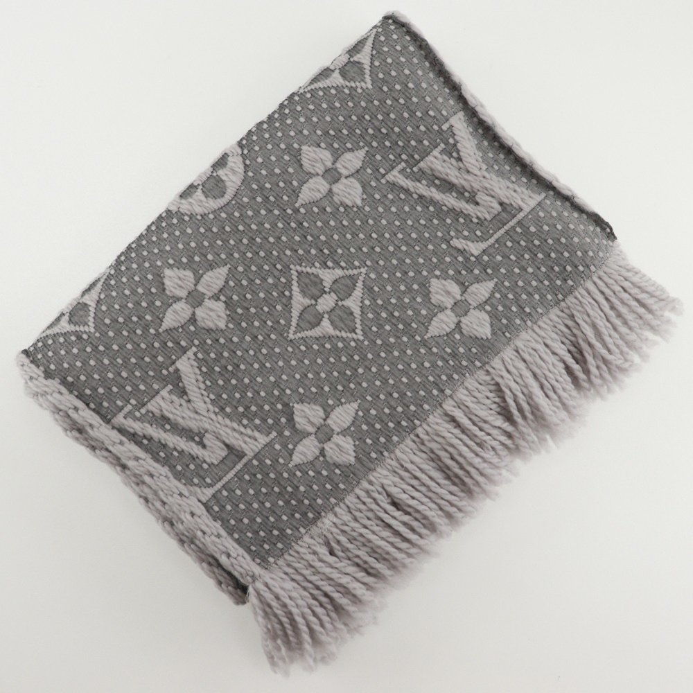LOUIS VUITTON Grey Wool Scarf M74742 GM1128 Logo - Picture 4 of 5